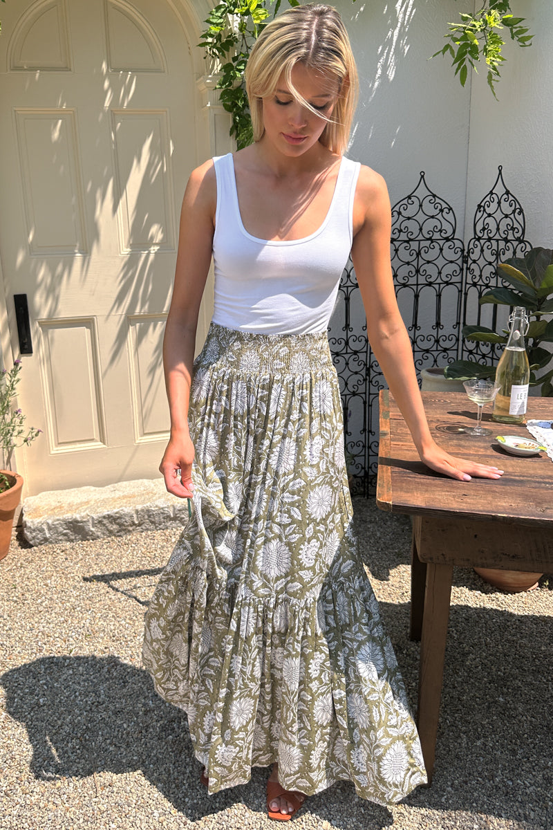Shirred Skirt - Arles Gothic Olive
