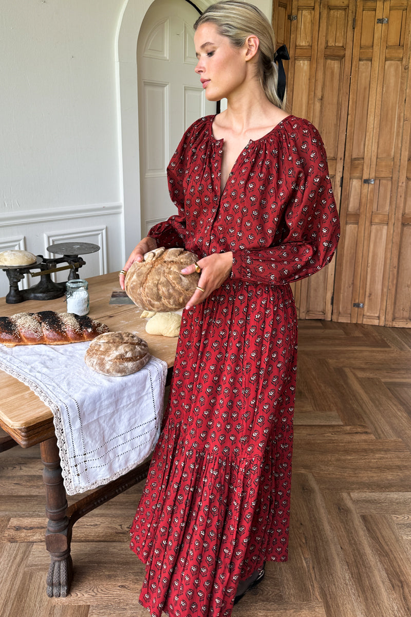 Shirred Skirt - Lantern Flower Rouge