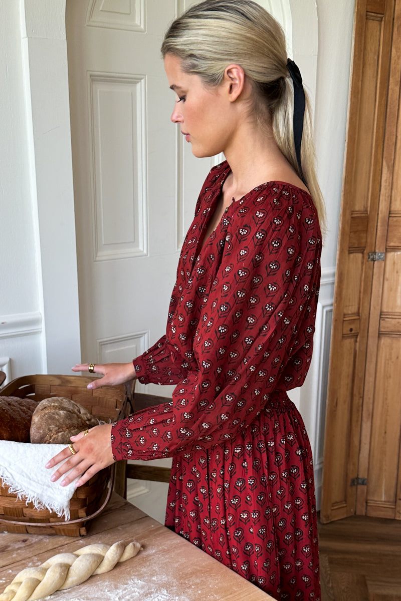 Shirred Skirt - Lantern Flower Rouge