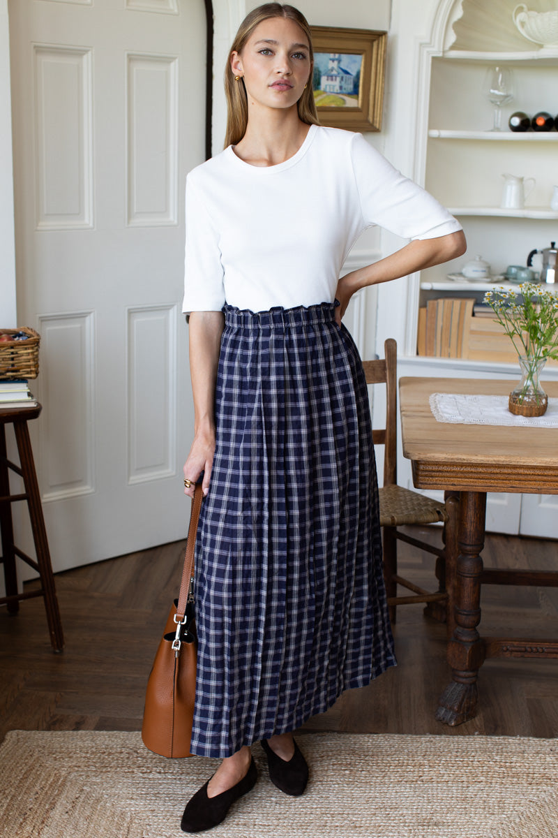 Soft Pleated Maxi Skirt - Midnight Plaid