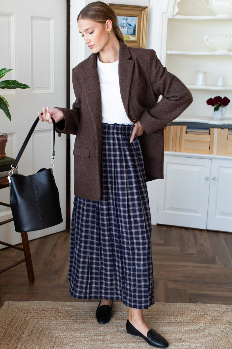 Soft Pleated Maxi Skirt - Midnight Plaid