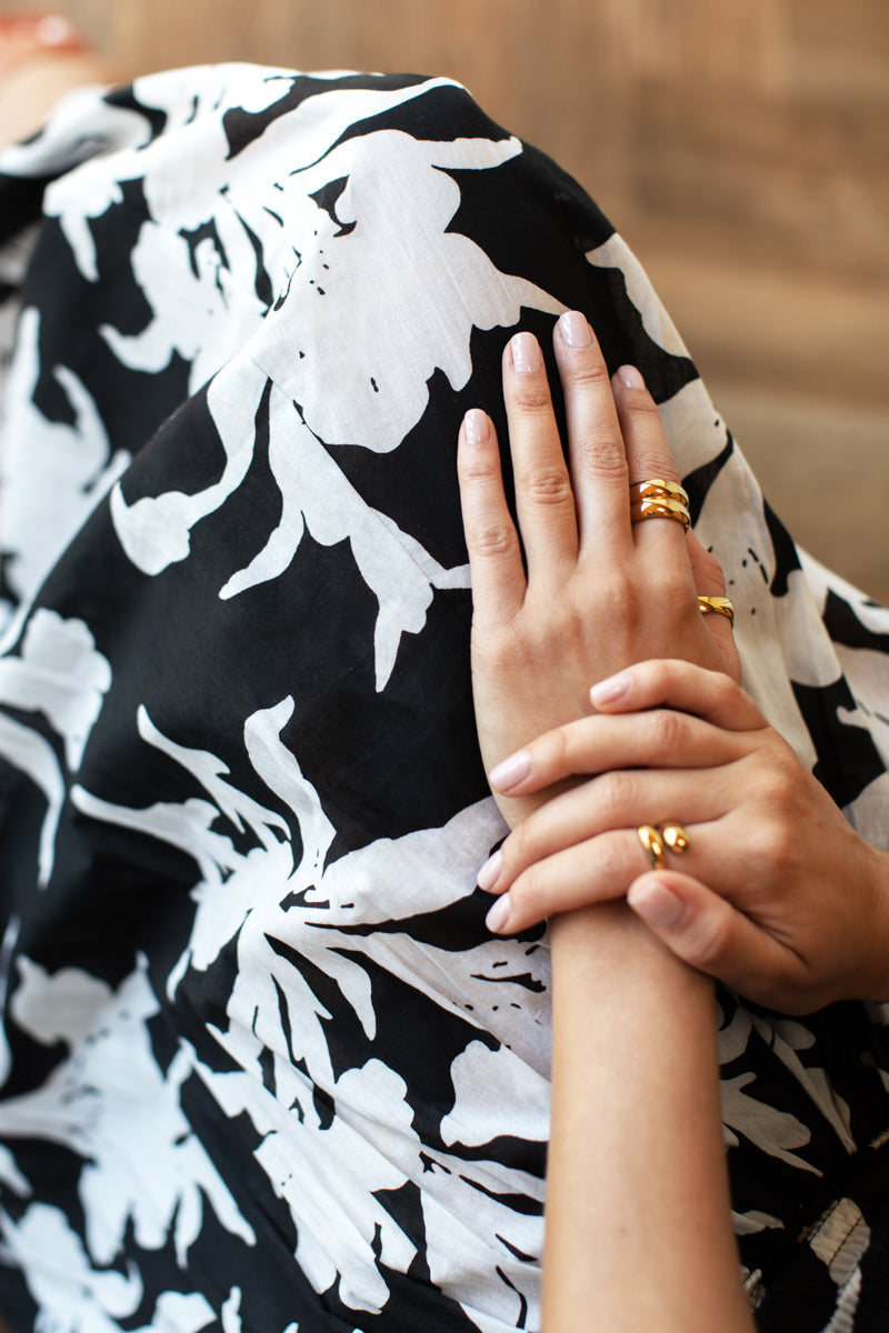 Smocked Maxi Skirt - Black + Ivory Orchid Organic