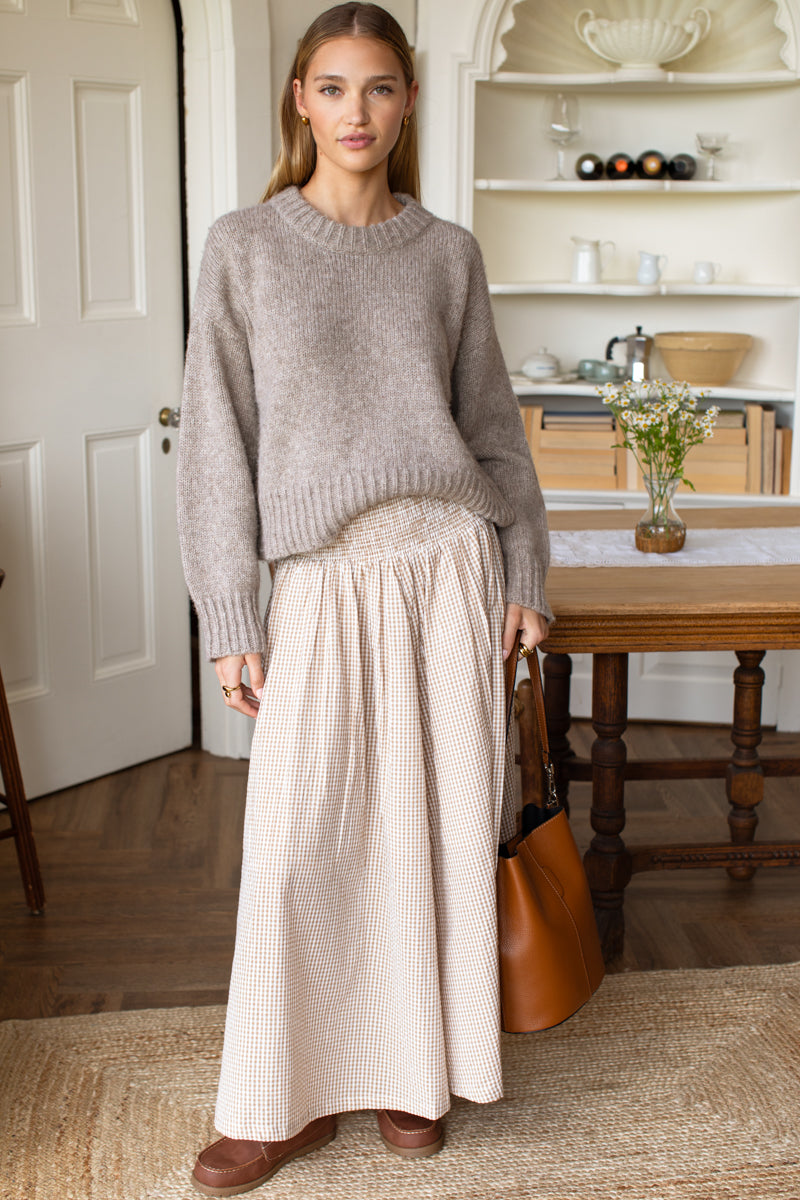 Smocked Maxi Skirt - Cafe Check