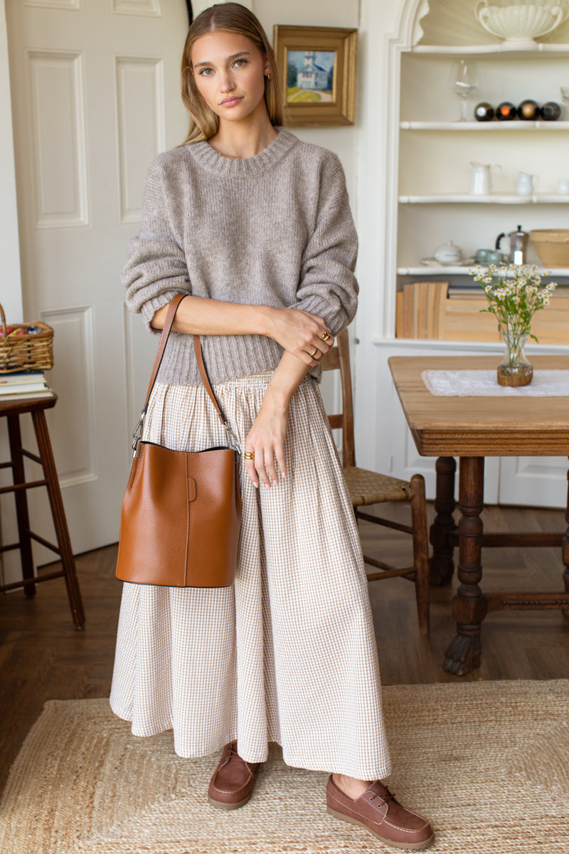 Smocked Maxi Skirt - Cafe Check