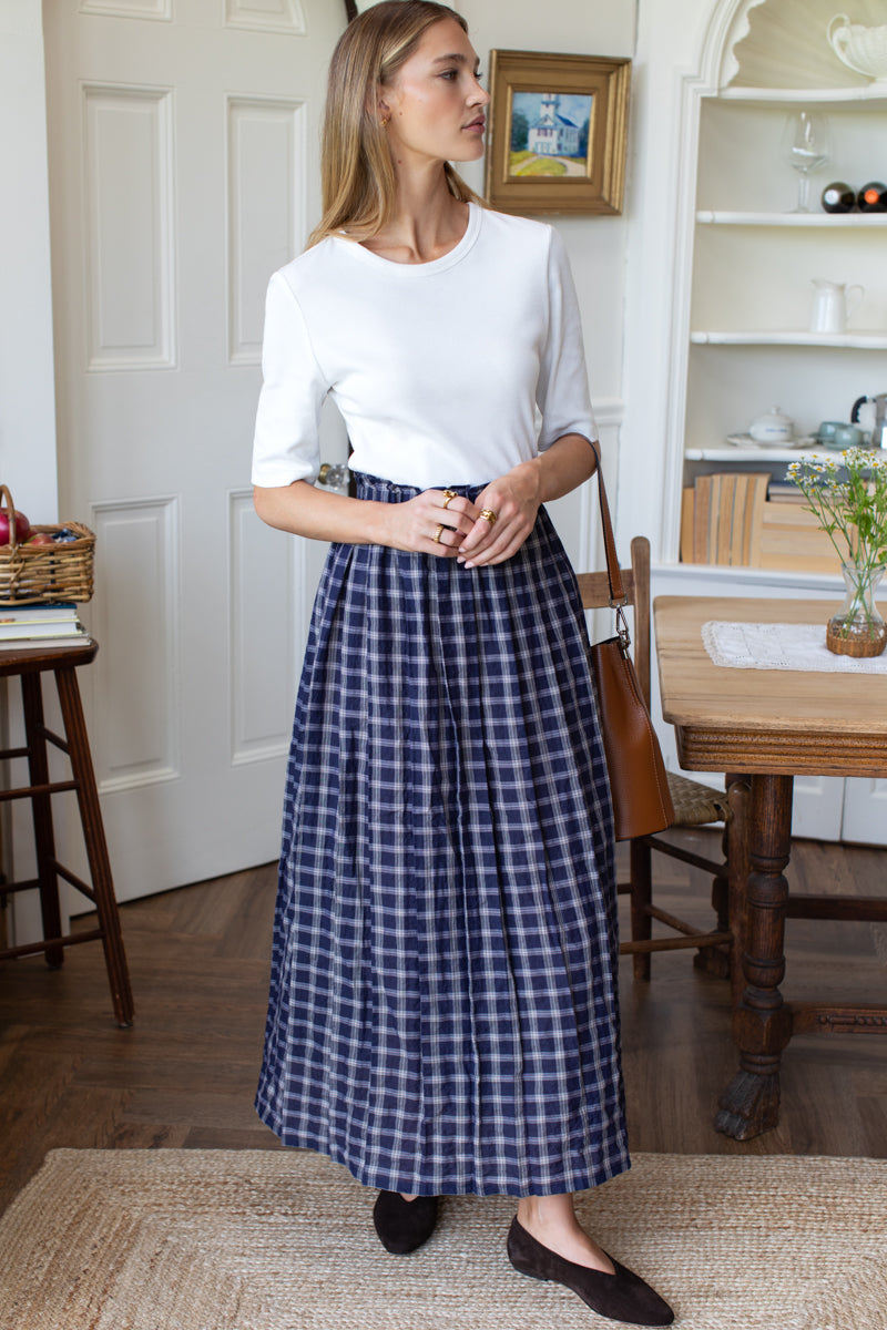 Soft Pleated Maxi Skirt - Midnight Plaid