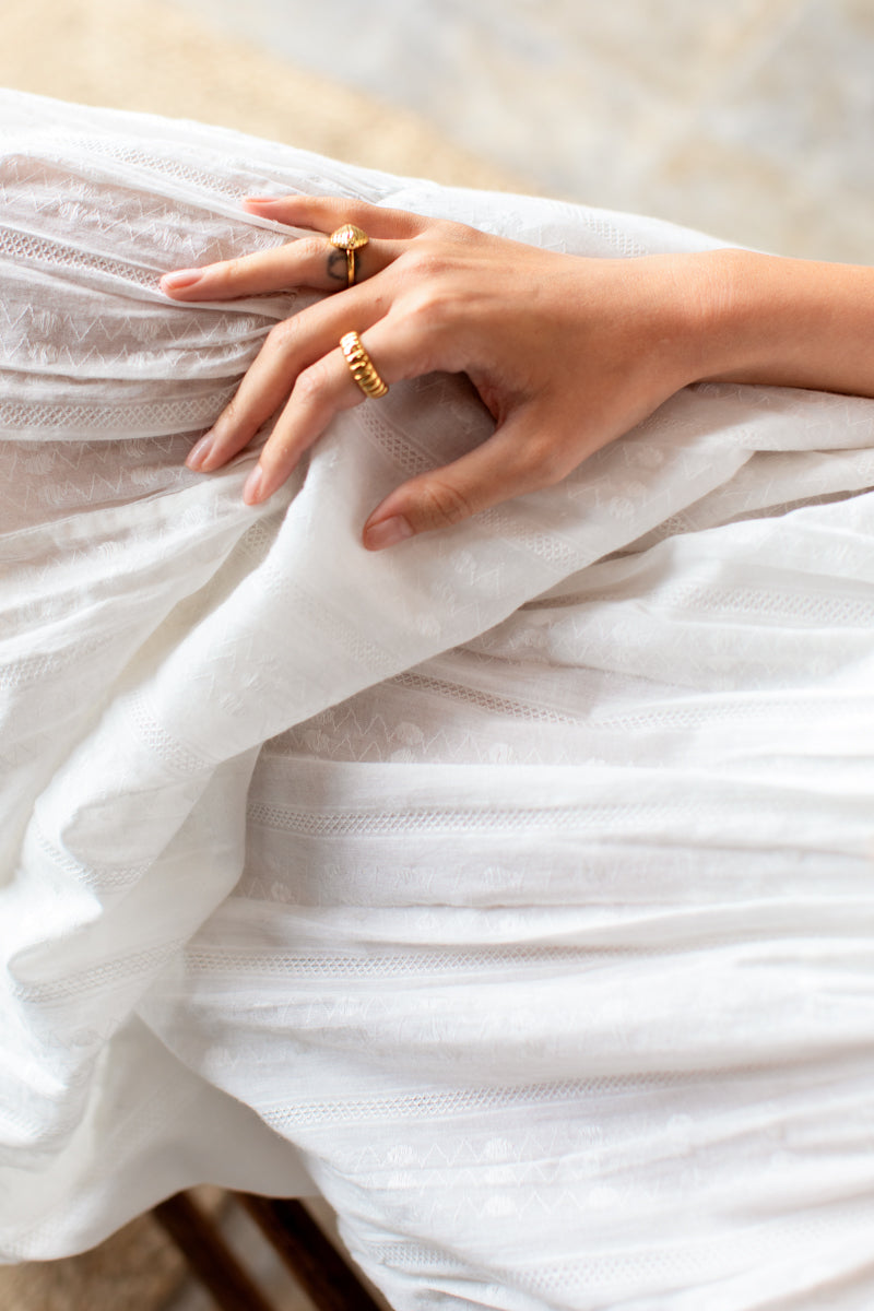 Solstice Skirt - White Cotton Dobby Jacquard
