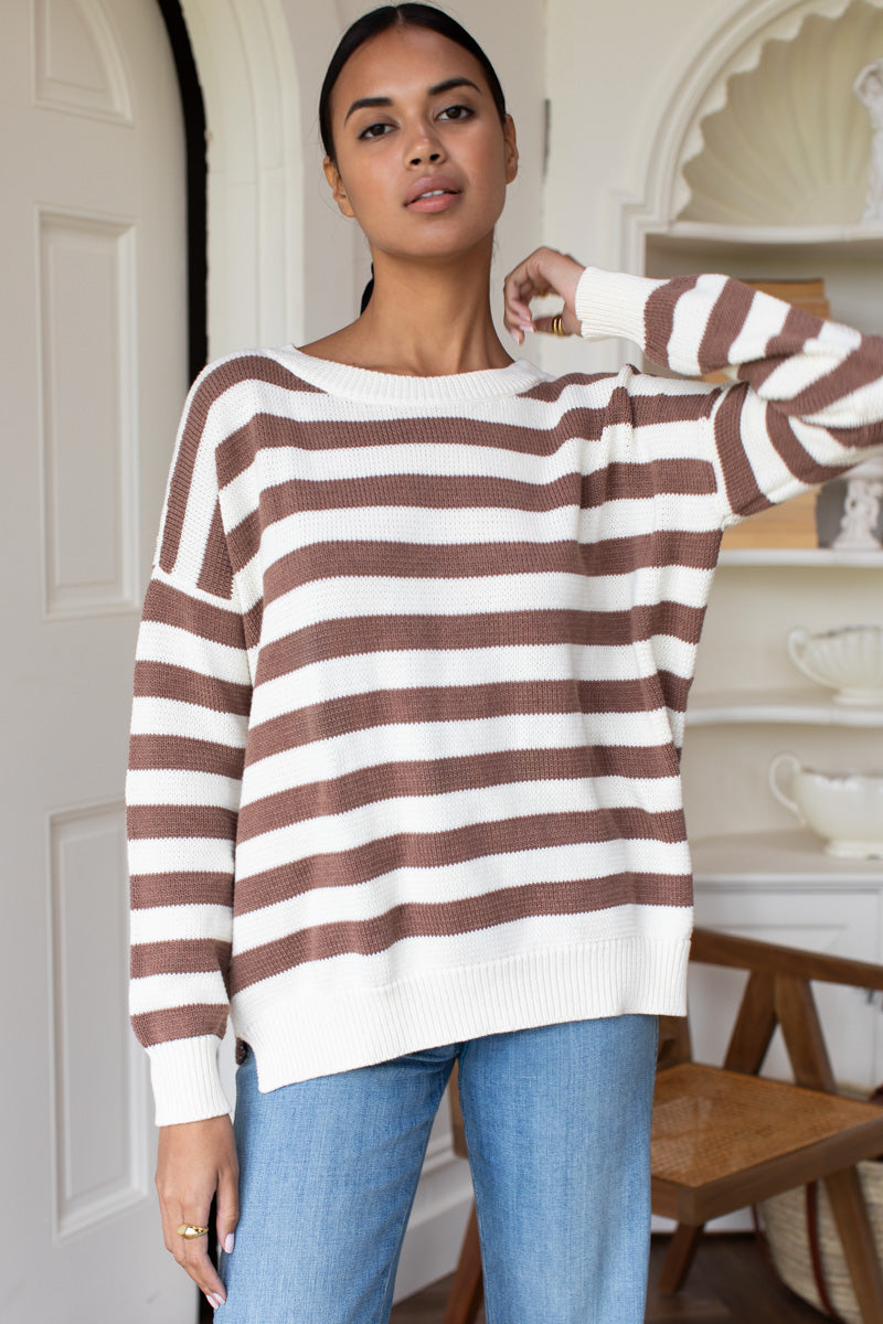Carolyn Sweater - Mocha French Stripe Organic