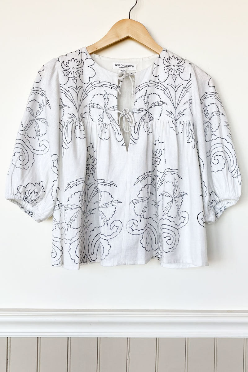 Puff Isla Top - Maeve Outline Indigo Linen