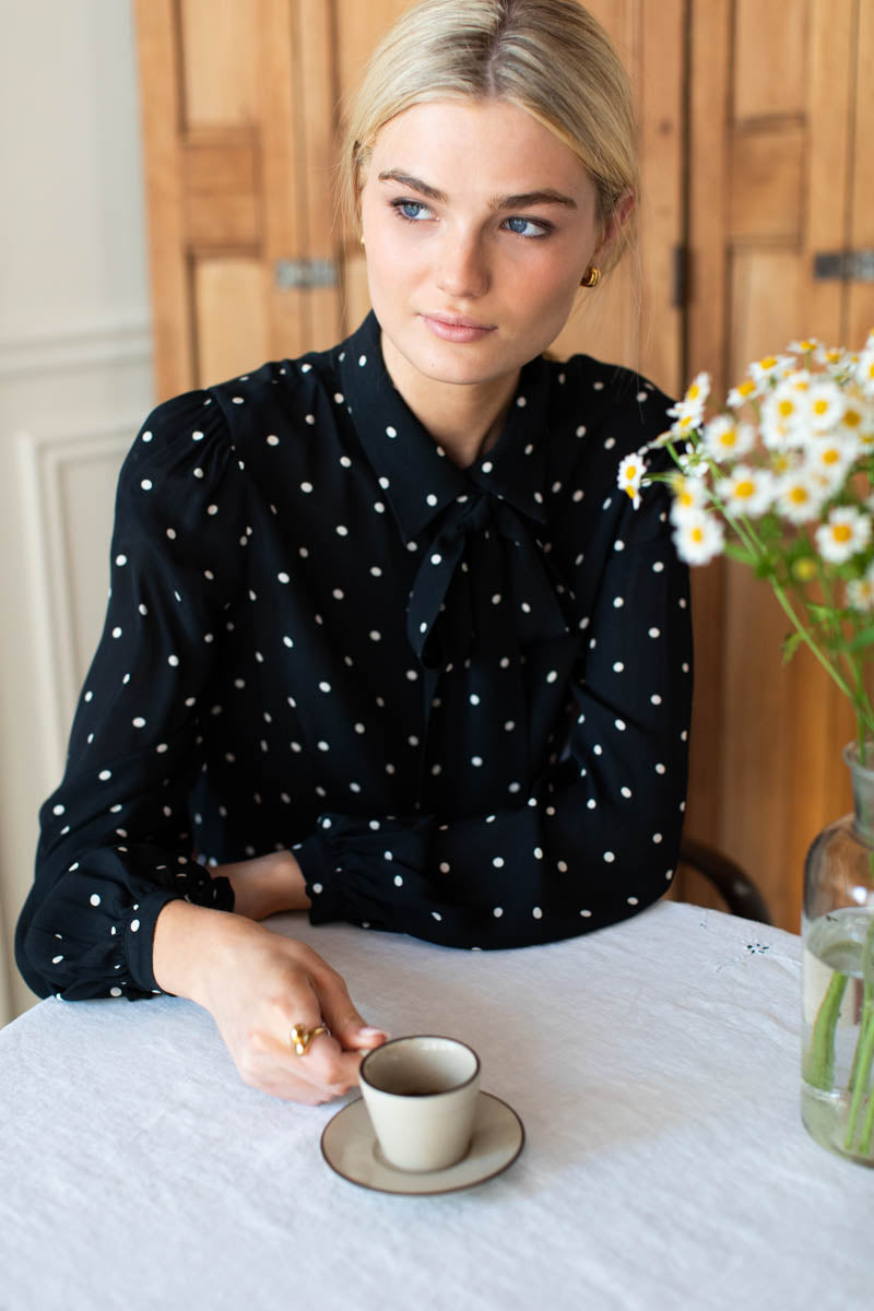 Frankie Blouse - Small Dots Tuxedo + Ivory
