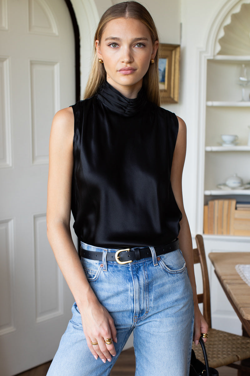 Frederique Sleeveless Blouse - Jet Black Silk