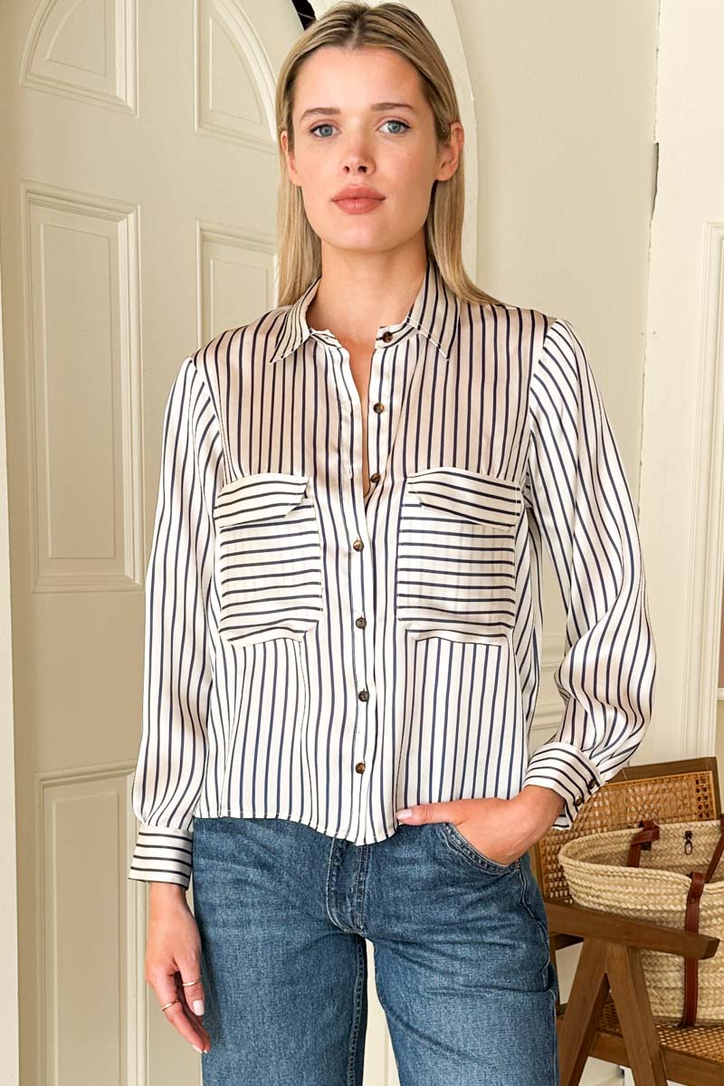 Longsleeve Utility Shirt - Indigo Stripe Silk