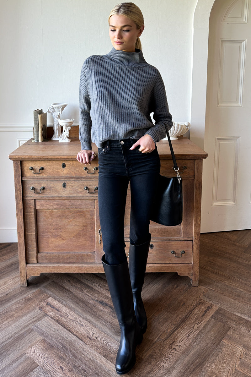 Carolyn Funnel Neck Sweater - French Grey Melange