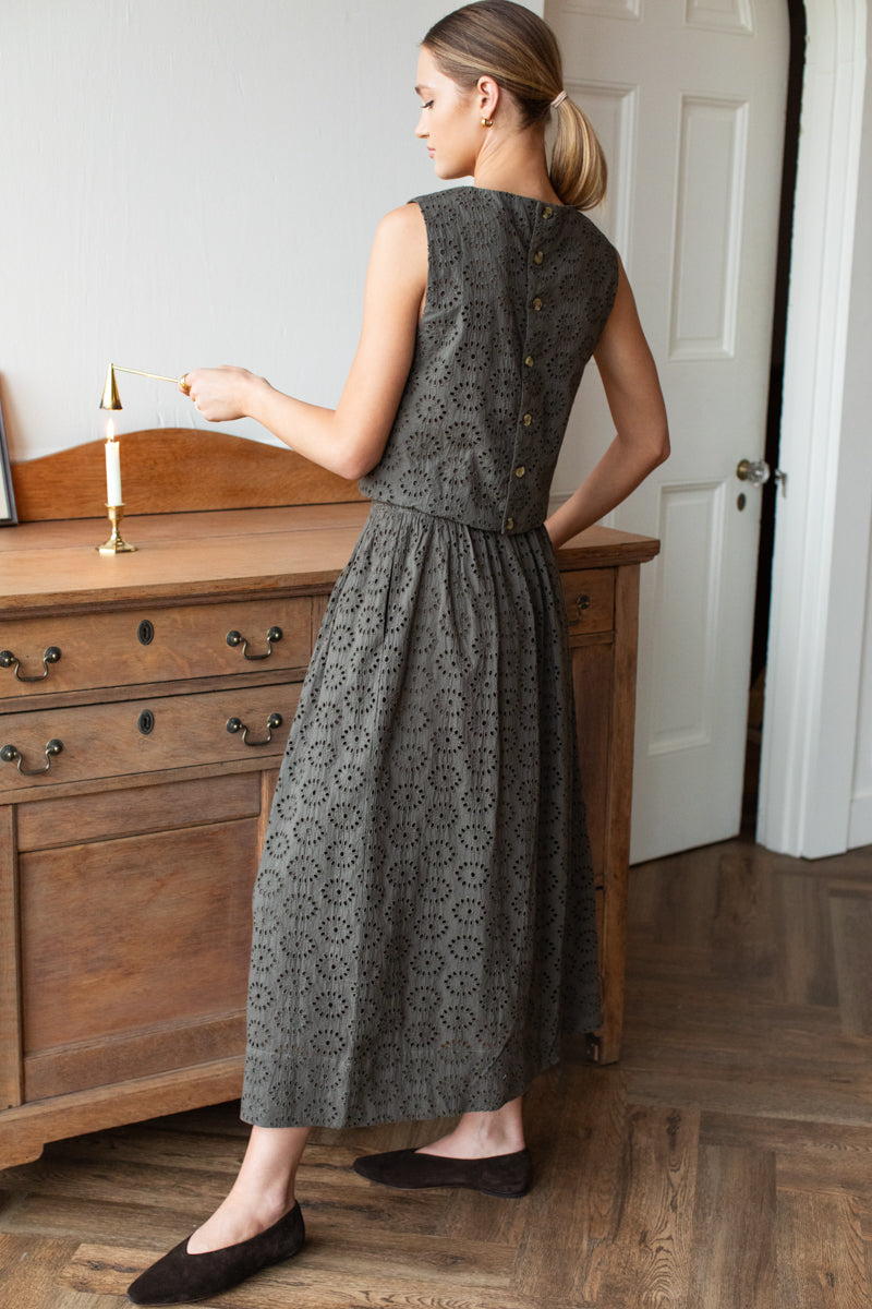 Wide Hem Skirt - Olive Grove Eyelet