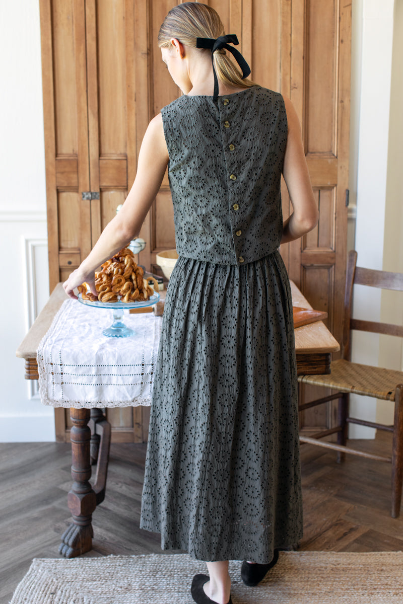 Wide Hem Skirt - Olive Grove Eyelet