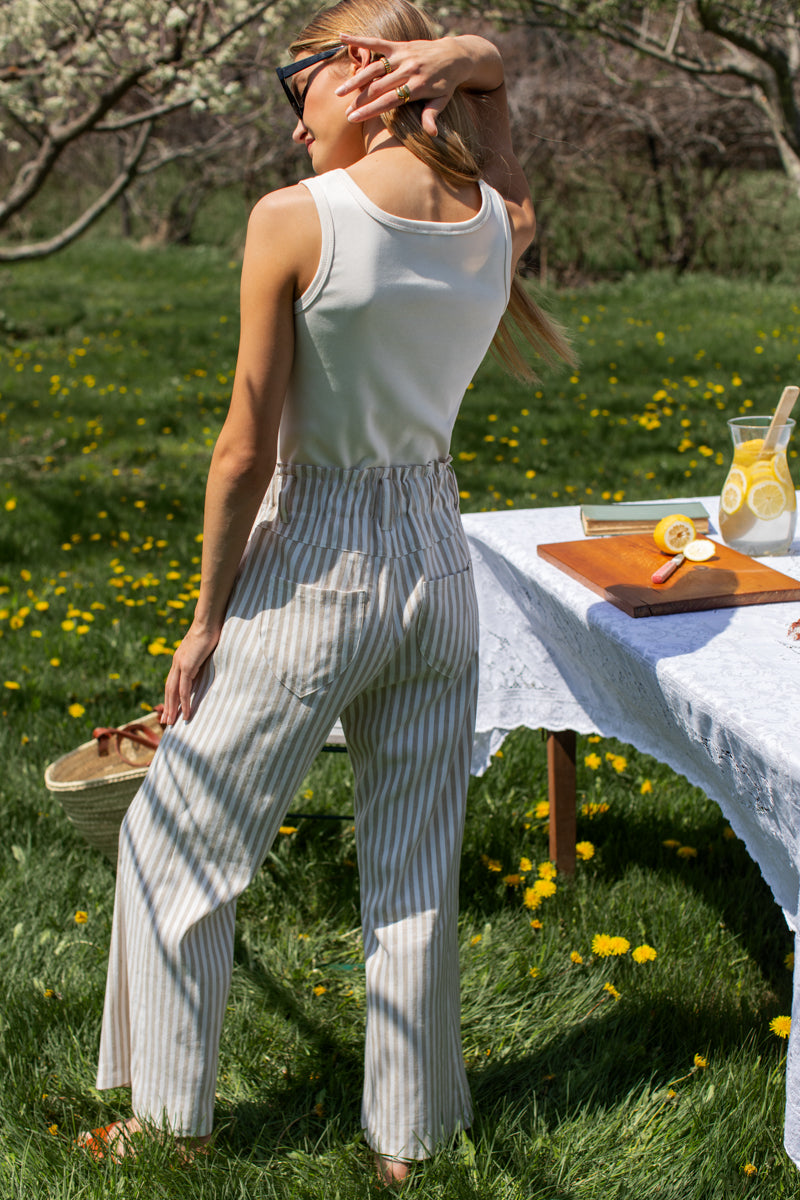 Zip Front Tulip Crop Pant 2 - Almond Stripe