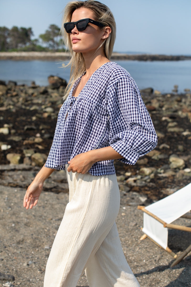 Artist Overshirt - Navy + White Seersucker Check