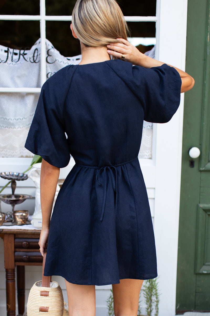 Bastille Short Dress - Midnight Linen