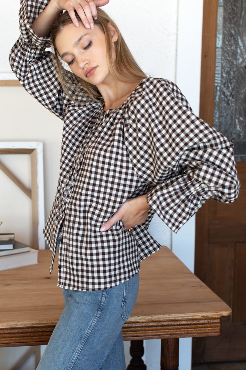Belle Blouse - Cocoa Gingham