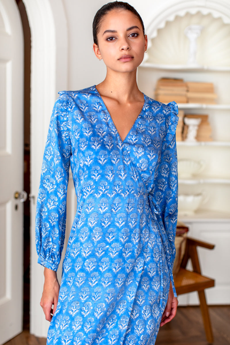 Bishop Frill Dress - Blue Crown Flowers
