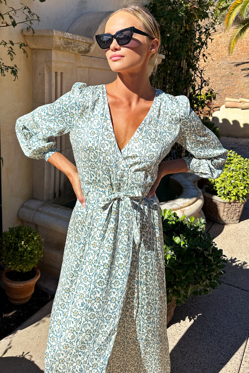 Bishop Sleeve Dress - Cypress Satin