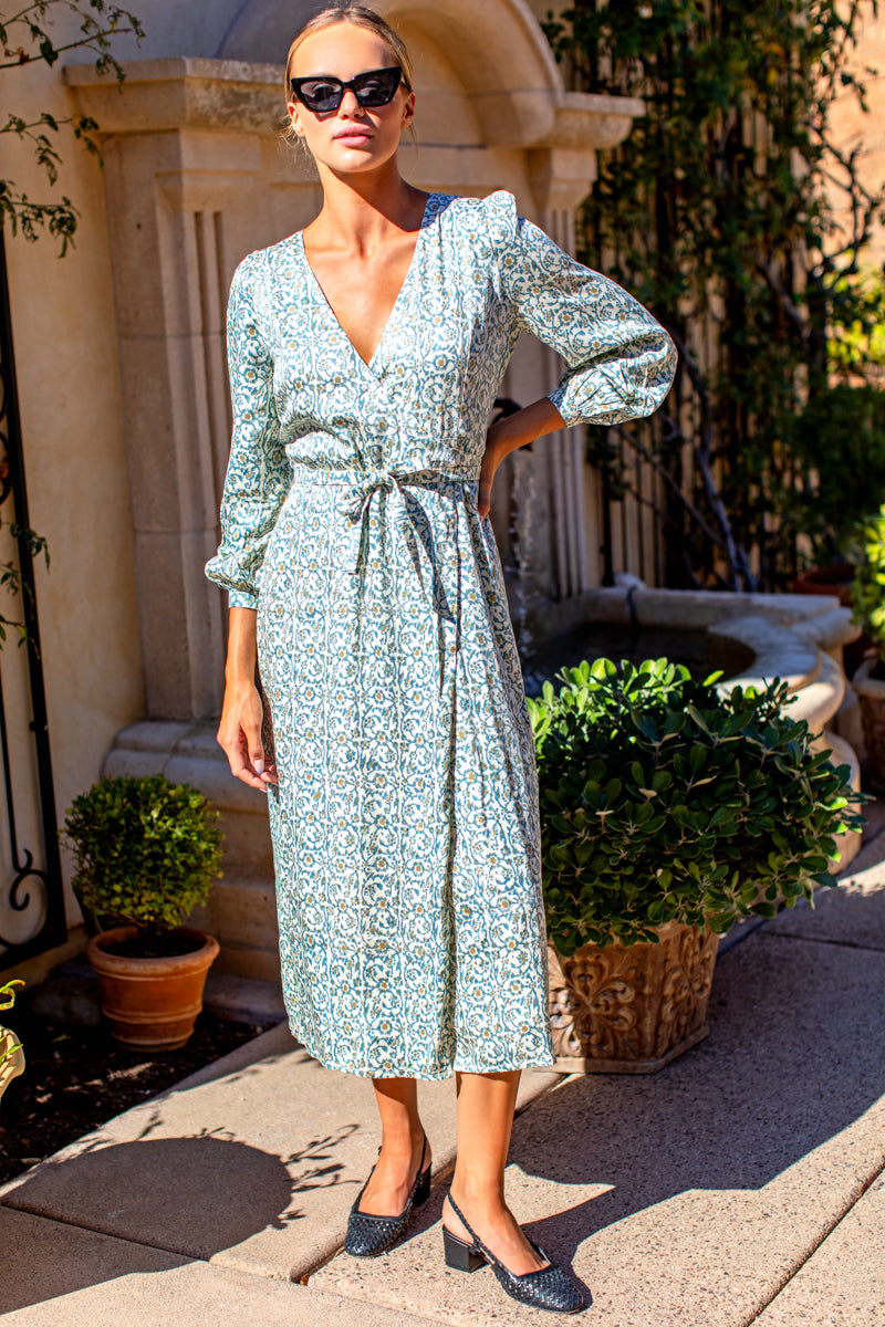 Bishop Sleeve Dress - Cypress Satin