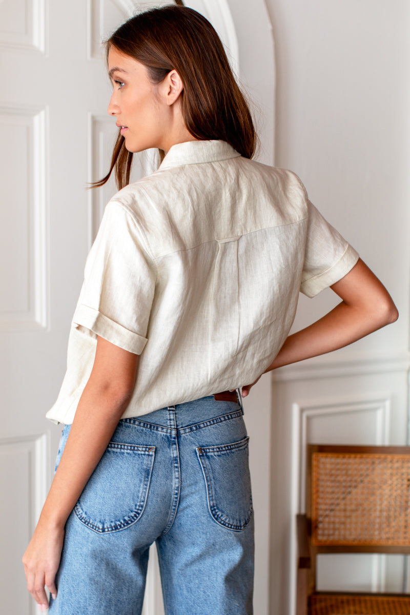 Boxy Shirt - Arctic Wolf Linen