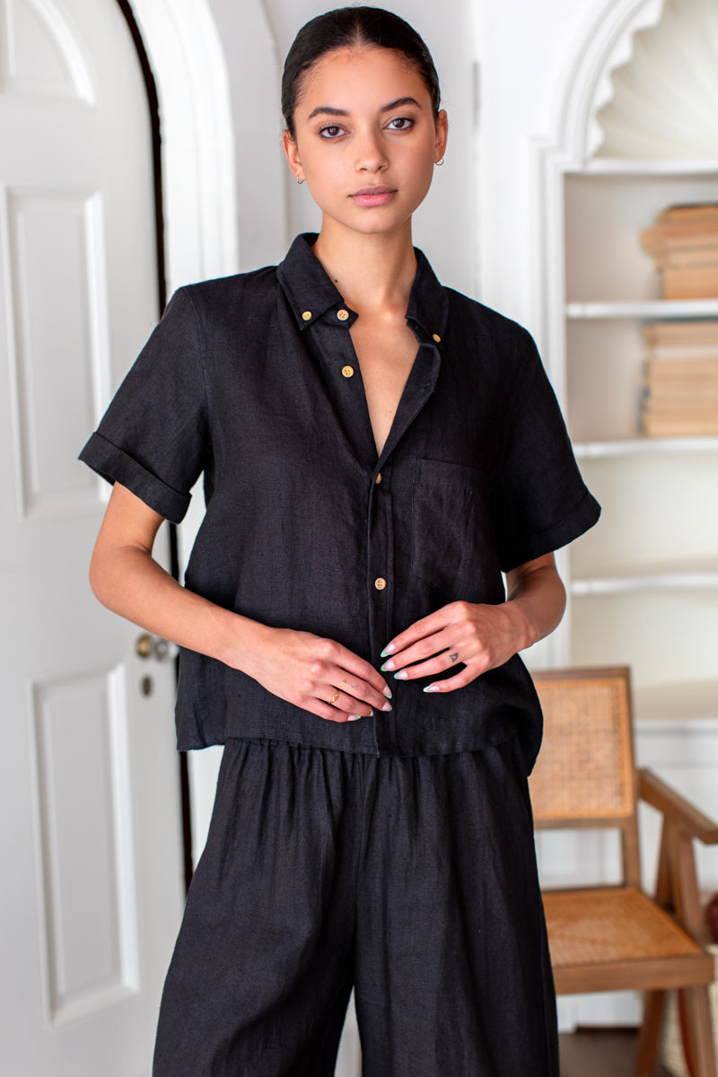 Boxy Shirt - Jet Black Linen