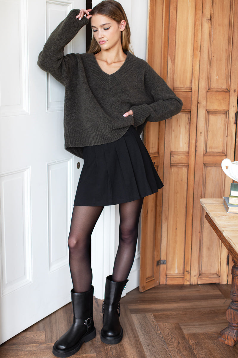 Soft Pleated Mini Skirt - Black Swan