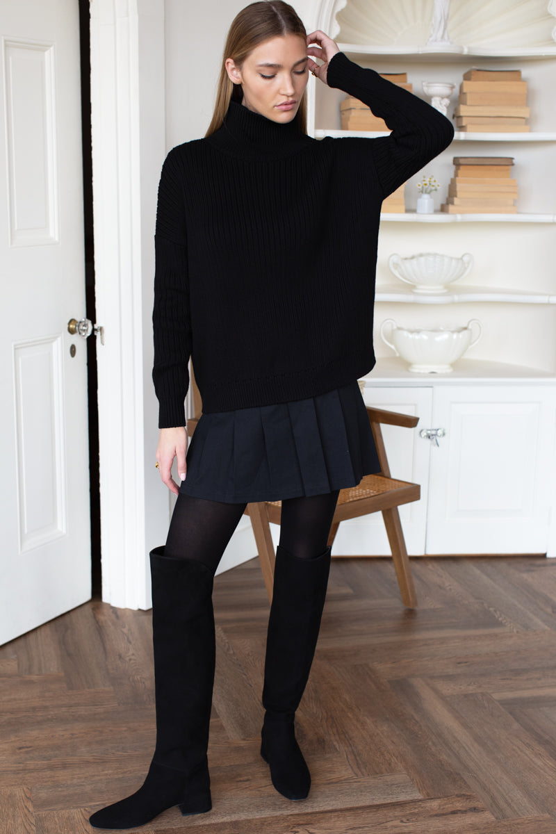 Carolyn Funnel Neck Sweater - Black Organic