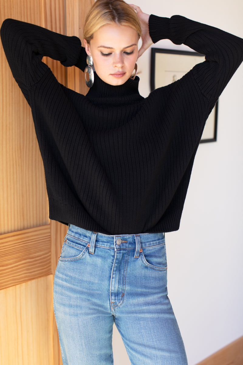 Carolyn Funnel Neck Sweater - Black Organic