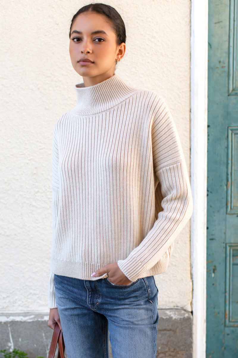 Carolyn Funnel Neck Sweater - Latte Melange