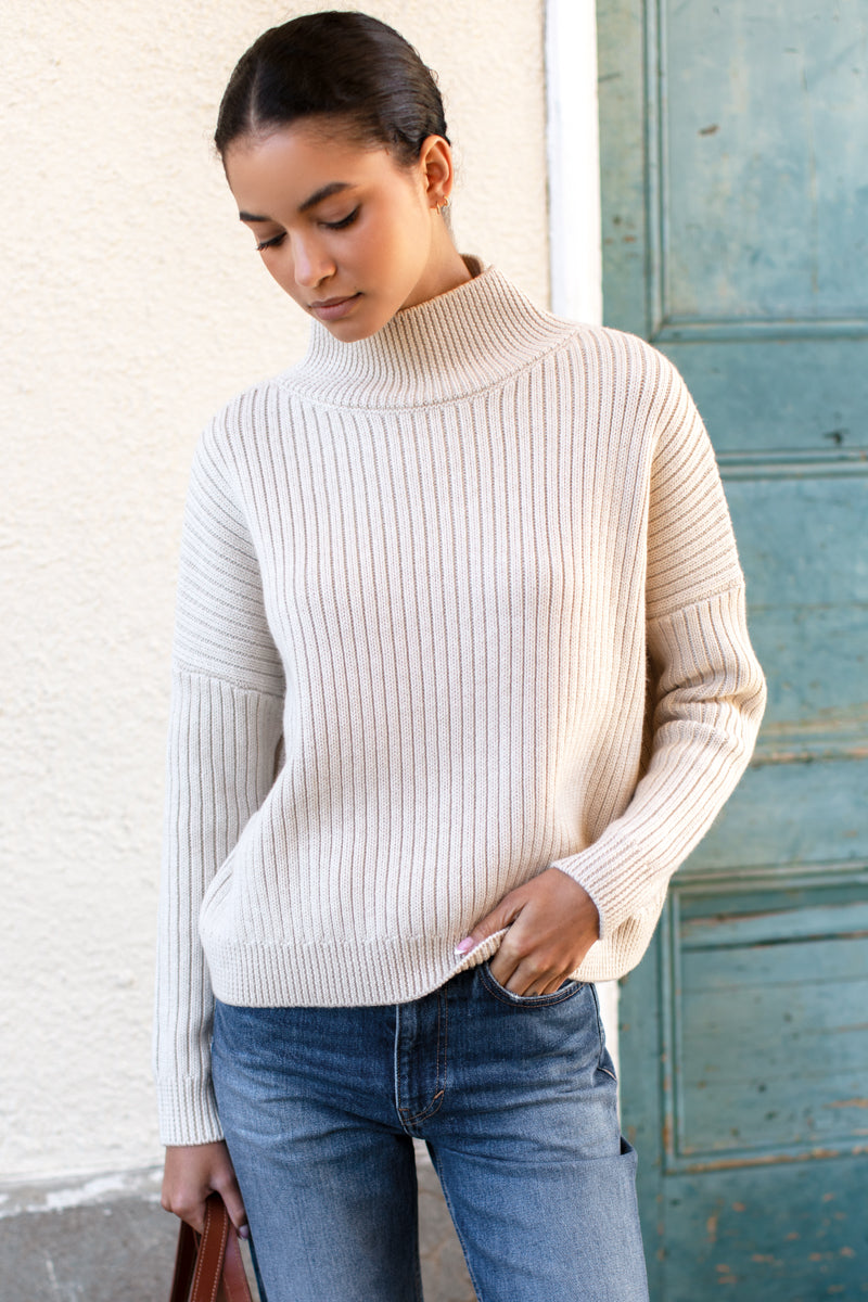 Carolyn Funnel Neck Sweater - Latte Melange