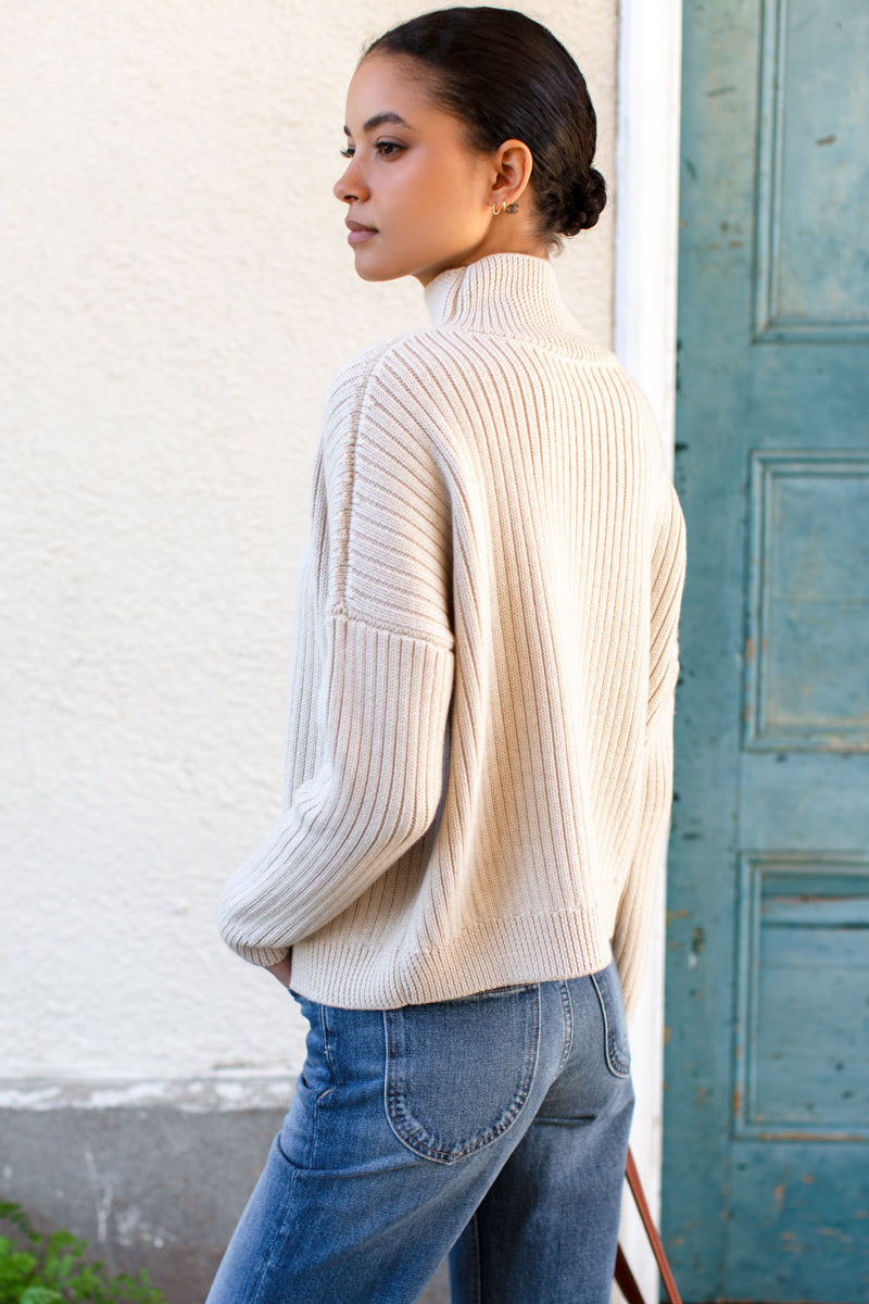 Carolyn Funnel Neck Sweater - Latte Melange