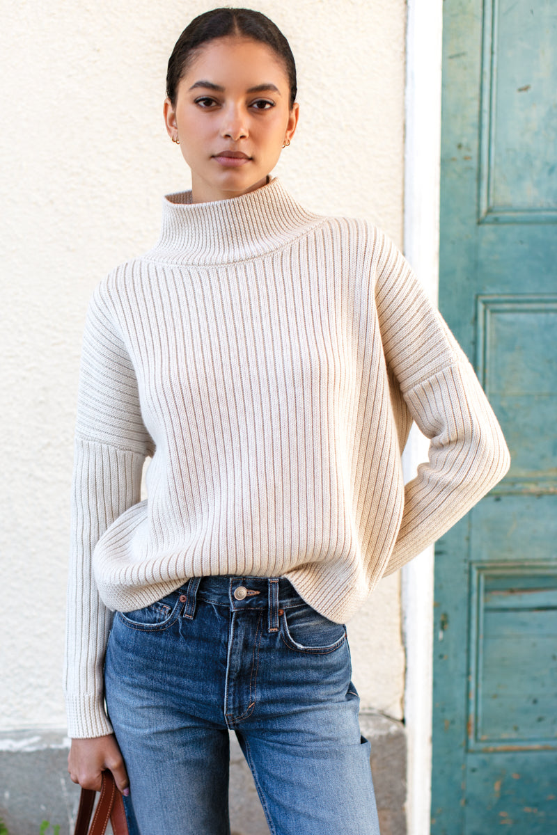 Carolyn Funnel Neck Sweater - Latte Melange