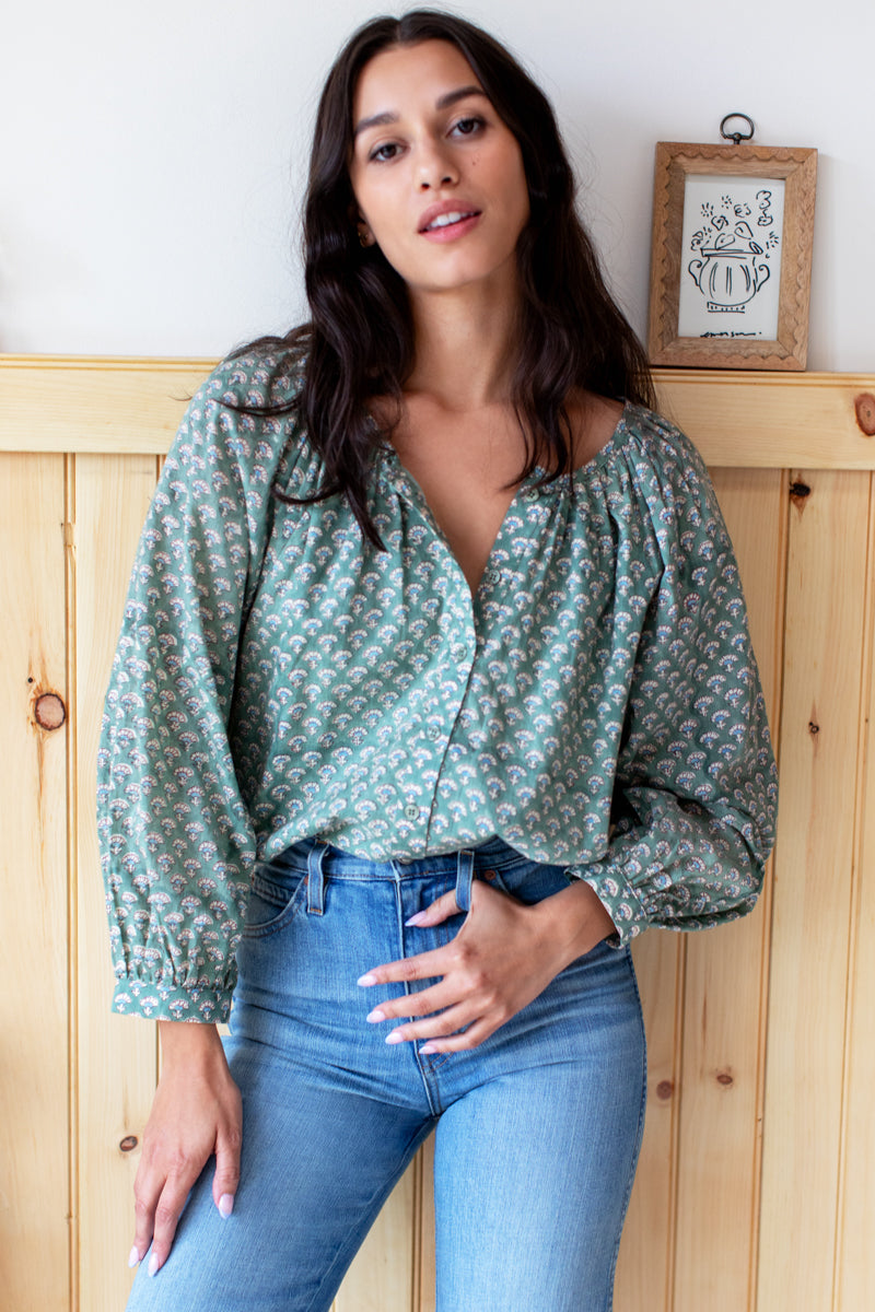Frances Blouse - Day Flowers Juniper Organic
