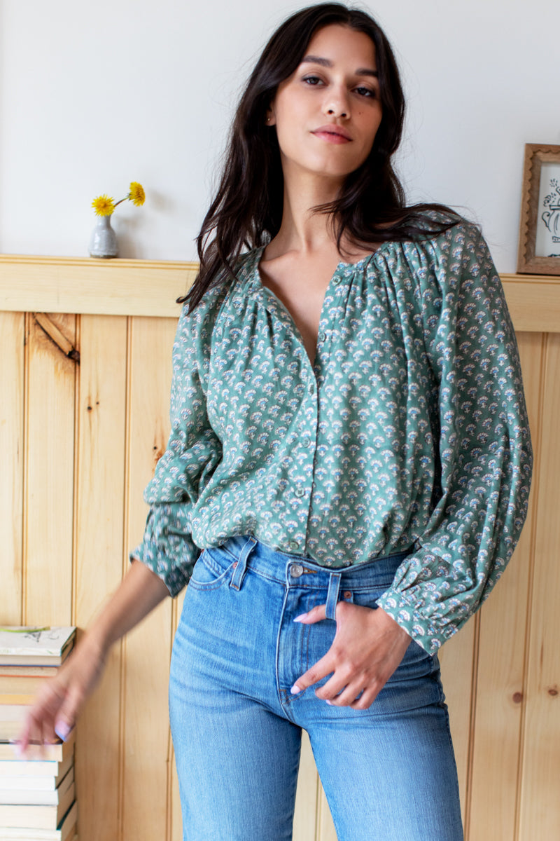 Frances Blouse - Day Flowers Juniper Organic
