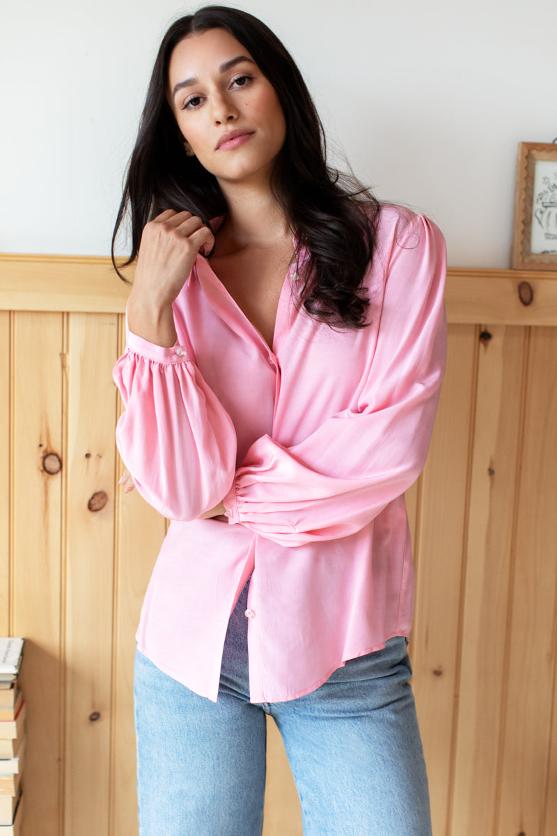 Frankie Blouse Colorblock - Rapture Rose + Peony