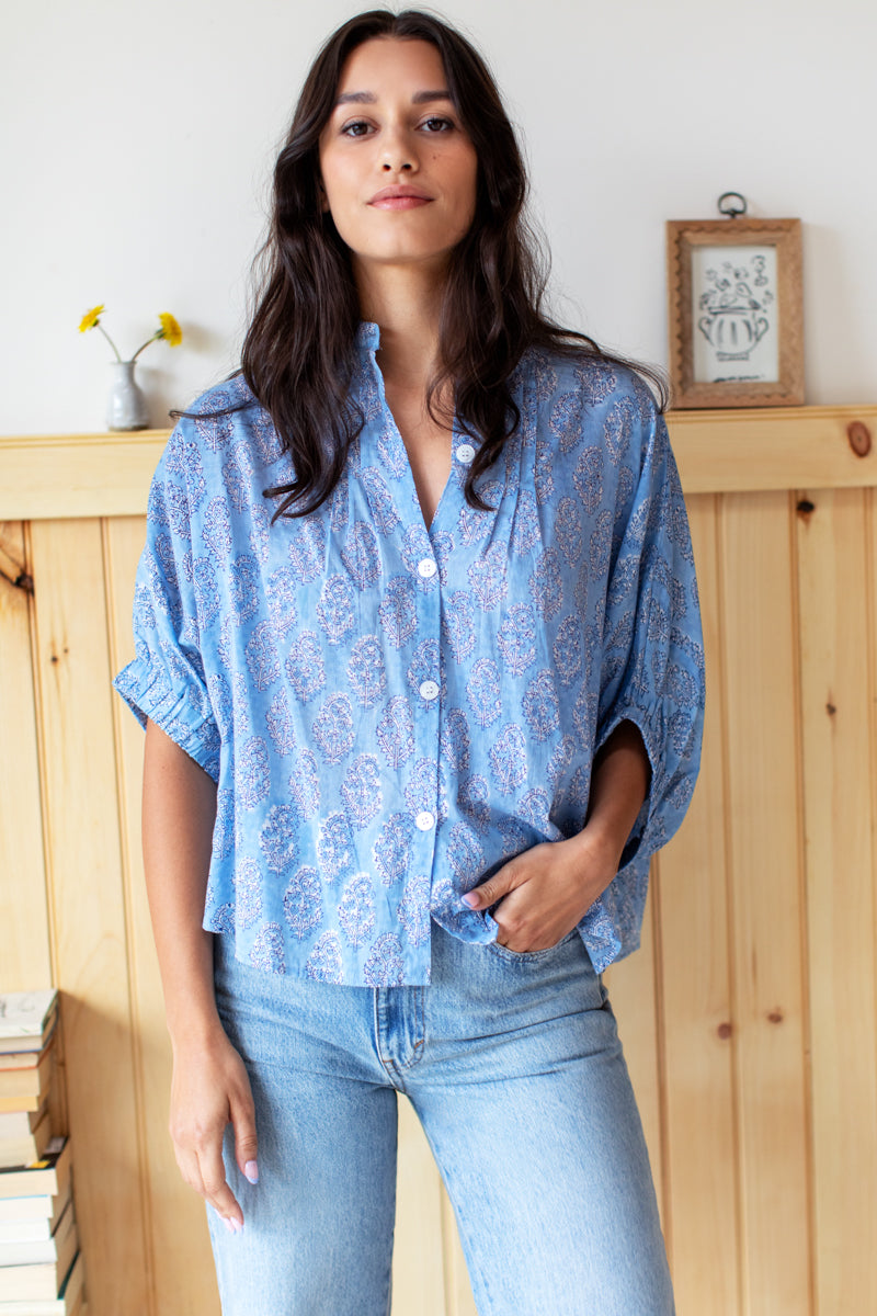 Mandarin Collar Top - Florence Mist Organic