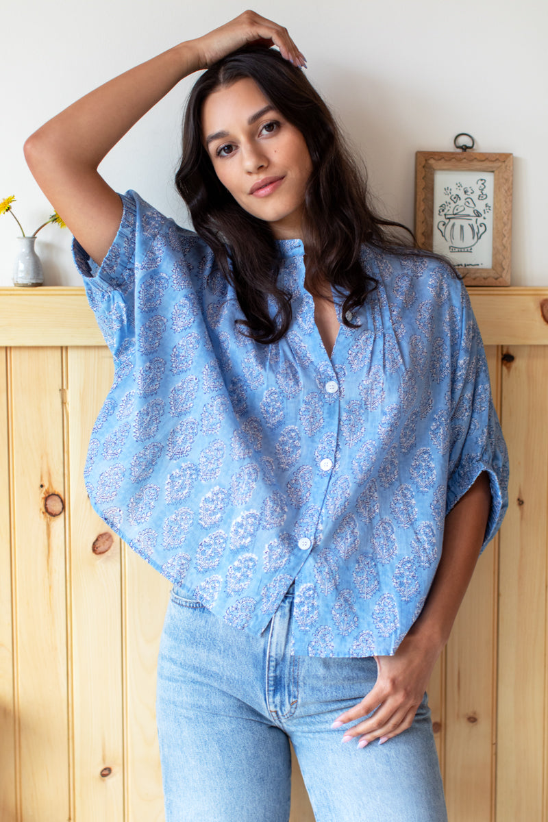 Mandarin Collar Top - Florence Mist Organic