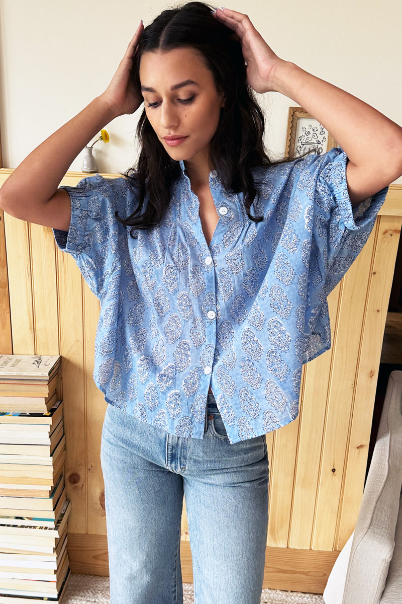 Mandarin Collar Top - Florence Mist Organic