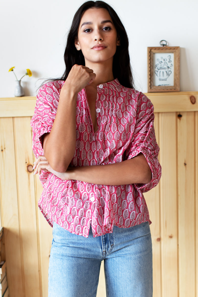 Mandarin Collar Top - Rosey Organic