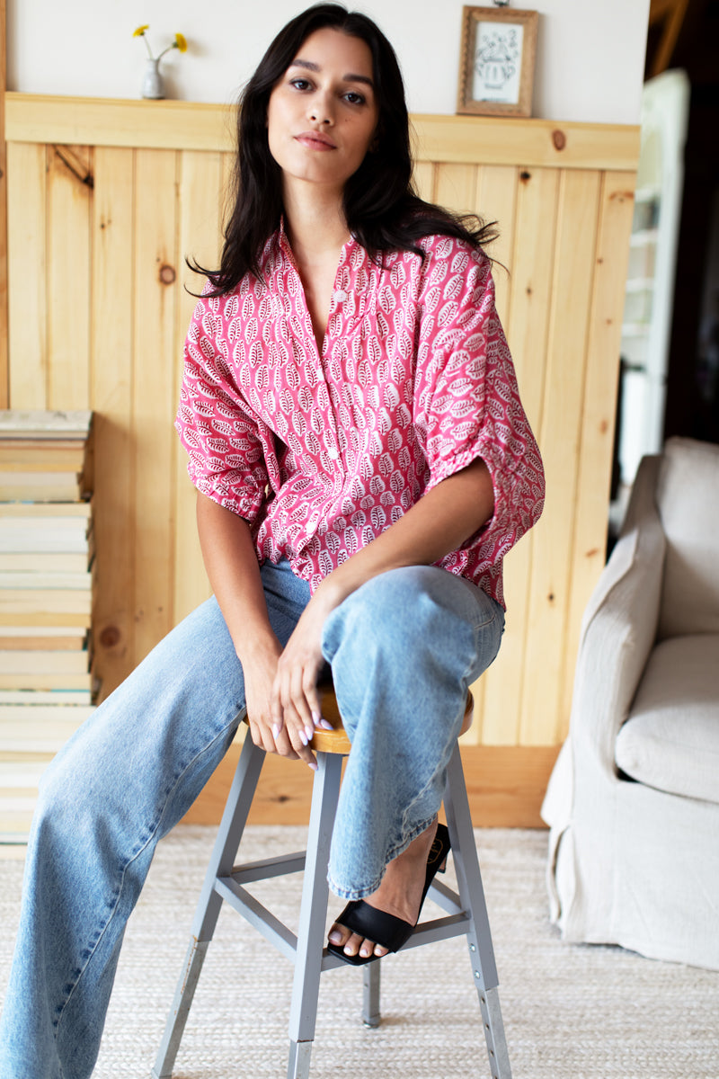 Mandarin Collar Top - Rosey Organic