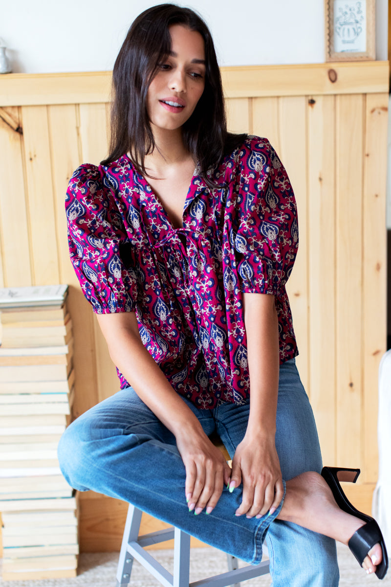 Puff Isla Top - Pink Indigo Organic