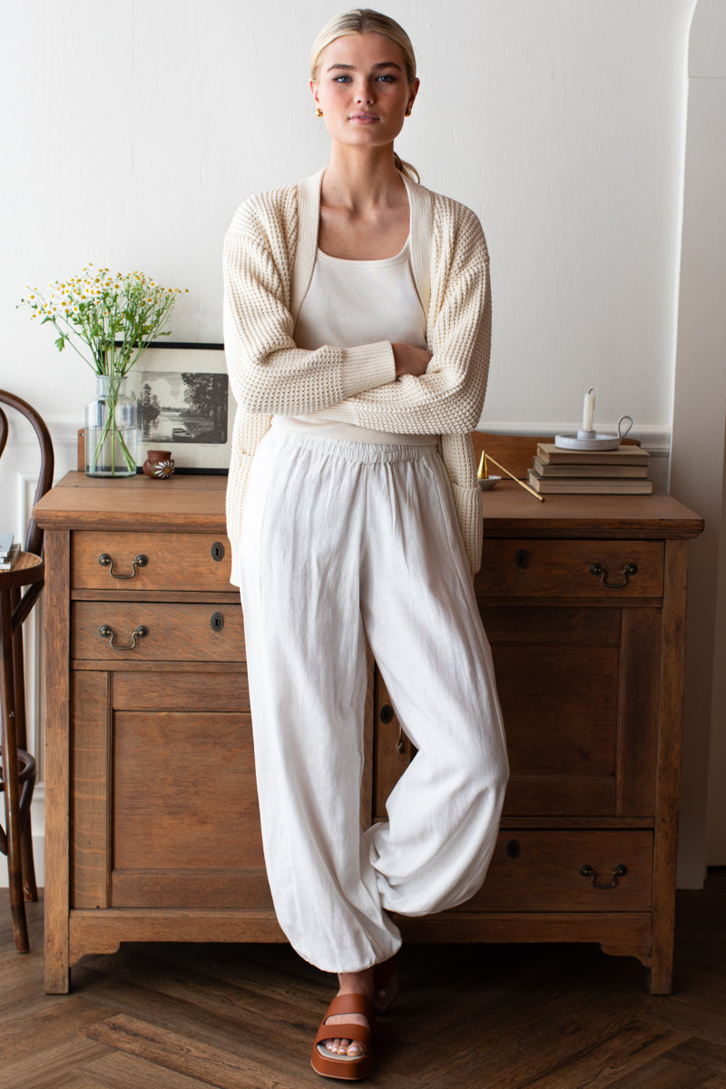 Relaxed Studio Pant - Dove White Linen