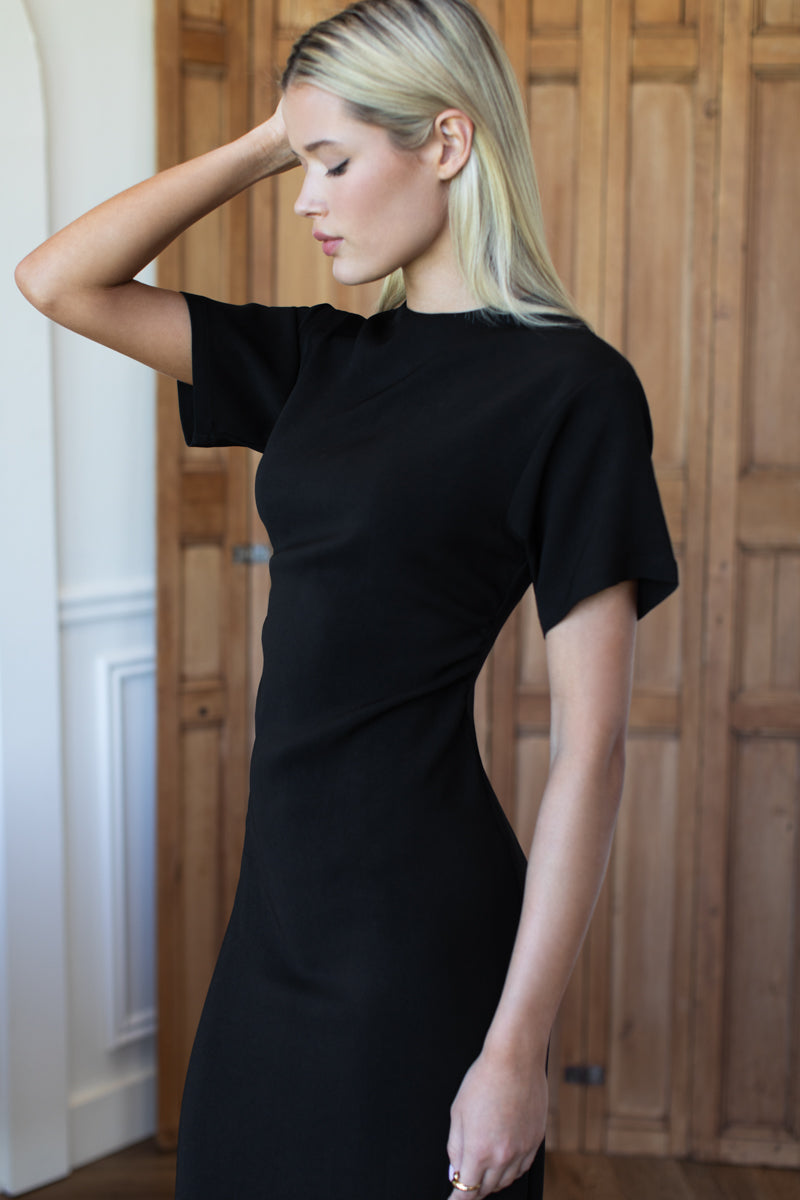 Dolman Ruched Dress - Black Swan