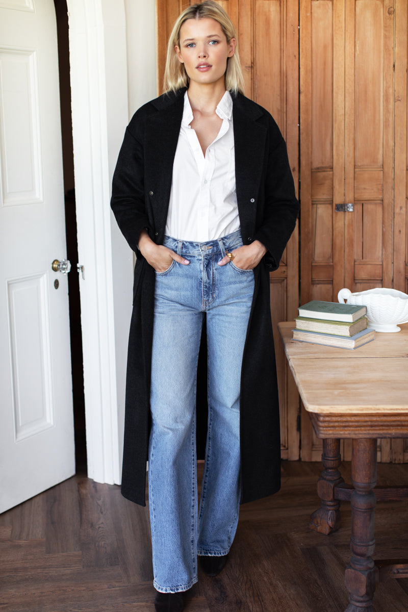 Drop Shoulder Long Coat - Charcoal