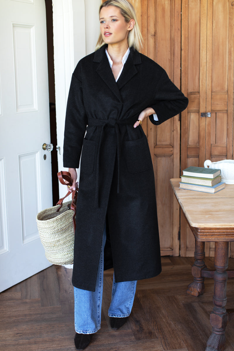 Drop Shoulder Long Coat - Charcoal
