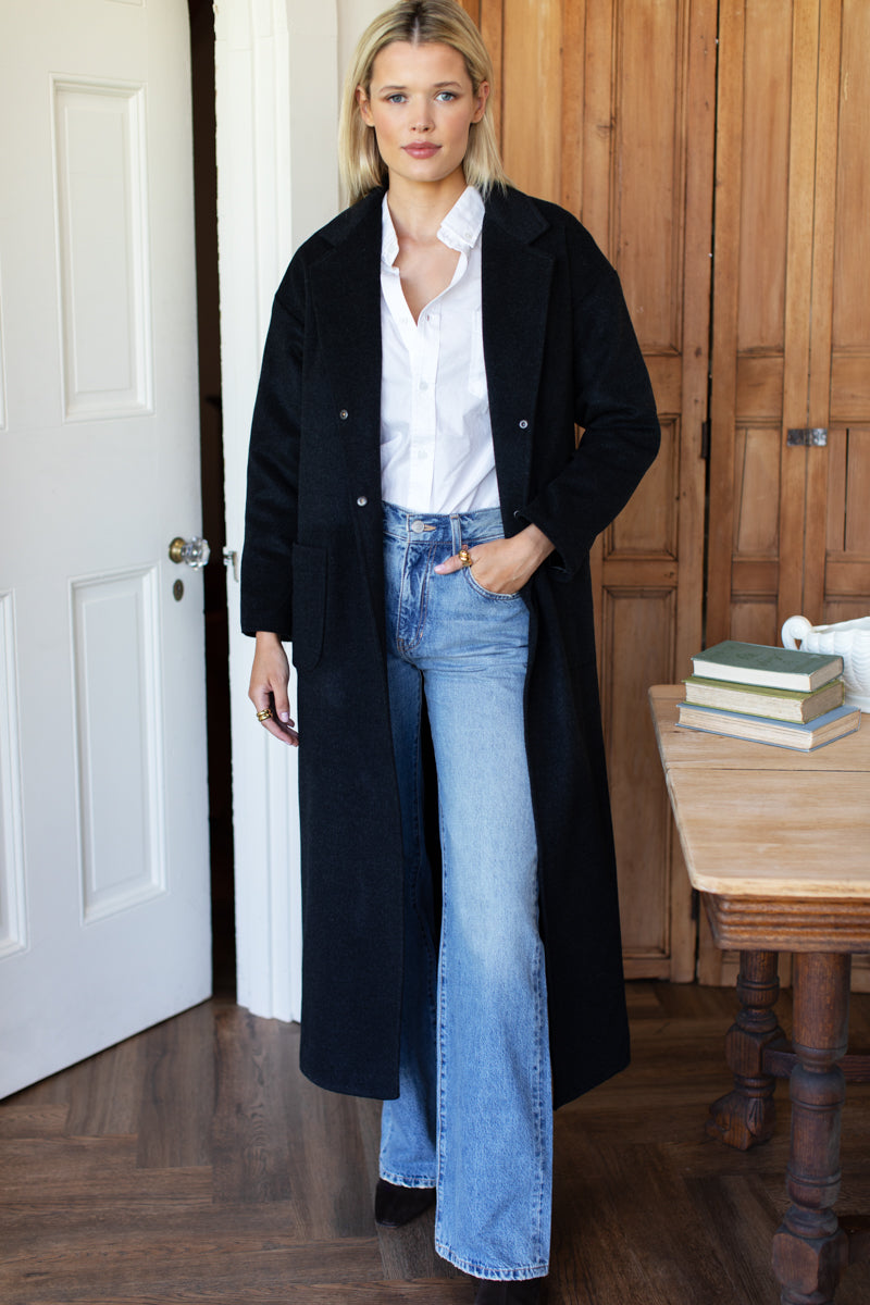 Drop Shoulder Long Coat - Charcoal