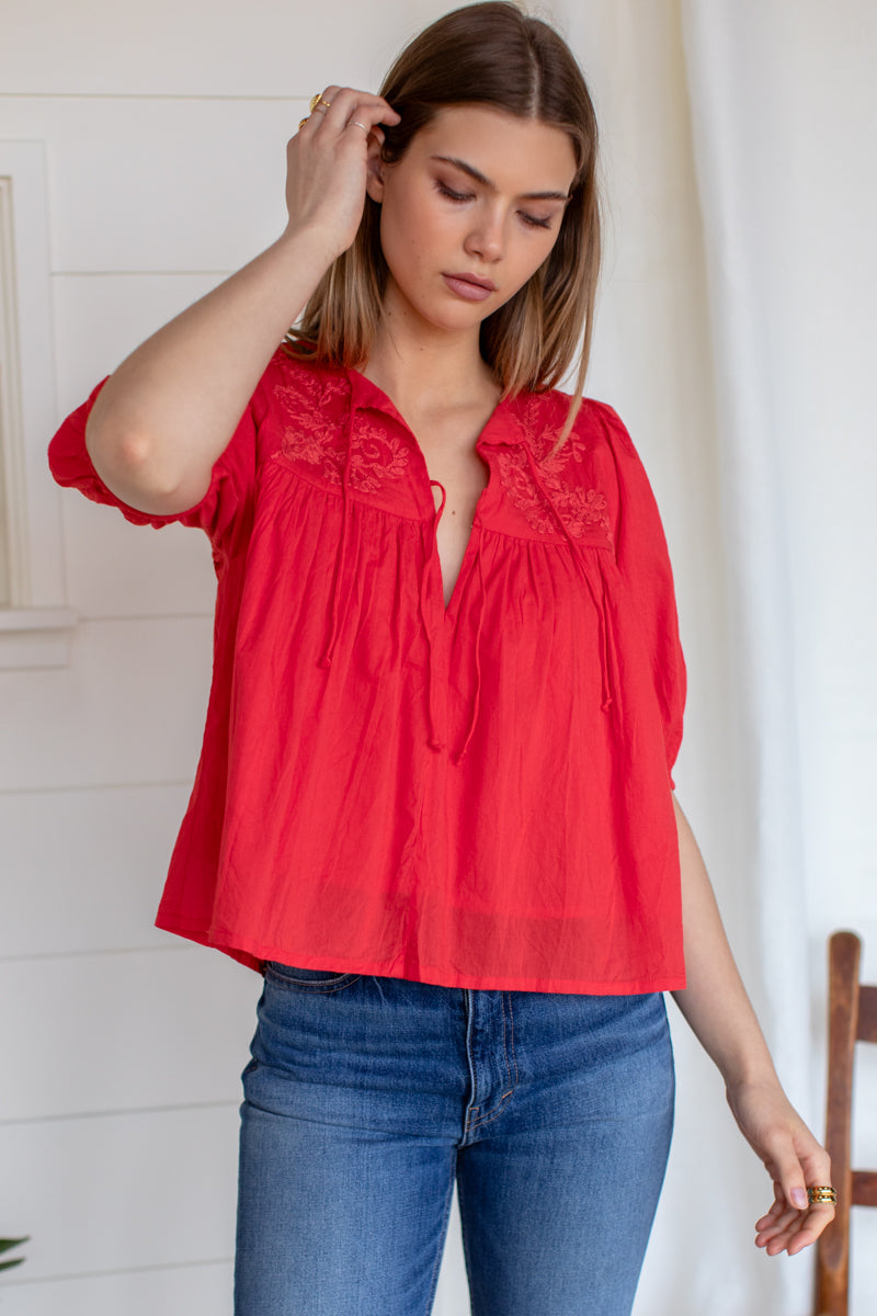 Embroidered Puff Isla Top - Grenadine Organic