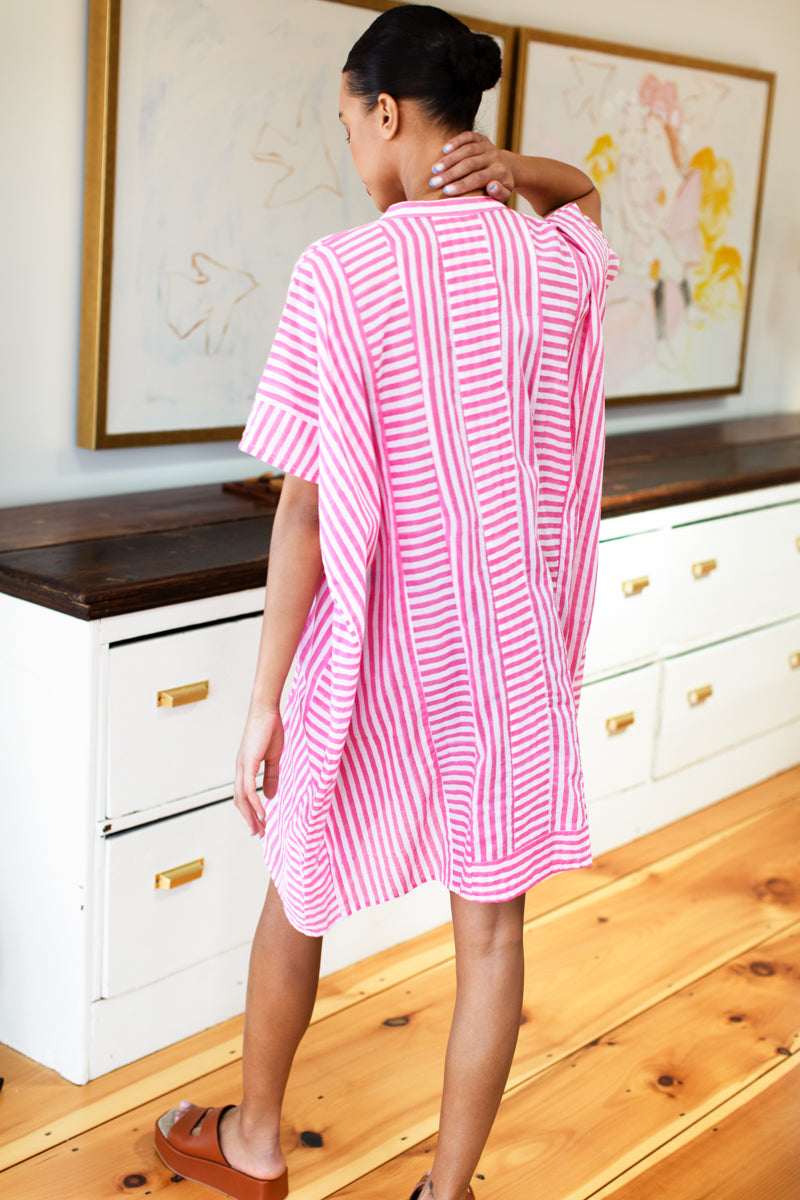 Emerson Short Caftan - Aurora Pink Stripe Organic